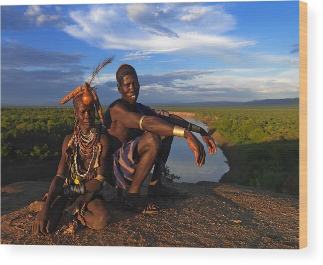 East Wood Print featuring the photograph Couple From Karo Tribe On Korcho by Eric Lafforgue