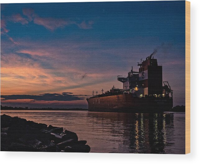 Sunset Wood Print featuring the photograph Crusing the Neches by Jerry Connally