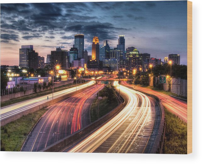 Downtown District Wood Print featuring the photograph Downtown Minneapolis Skyscrapers by Greg Benz