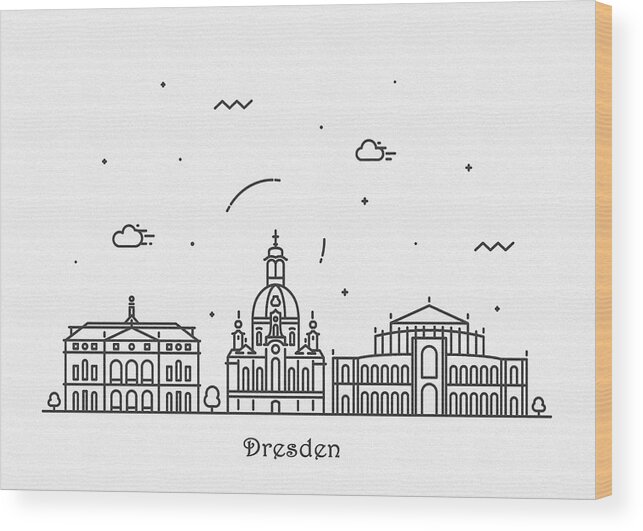 Dresden Wood Print featuring the drawing Dresden Cityscape Travel Poster by Inspirowl Design