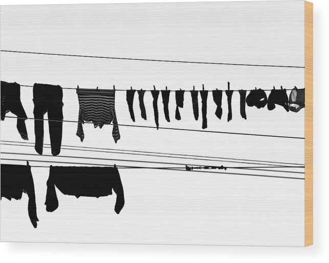 Hanging Wood Print featuring the photograph Drying Laundry On Two Clothesline by Massimo Strazzeri Photography