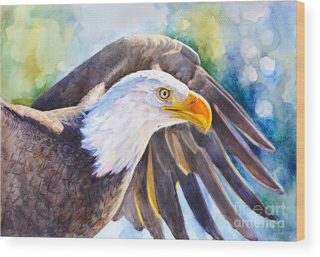 Birds Wood Print featuring the painting Eagle by Olesia Panaseiko