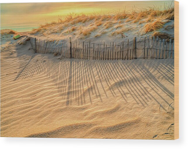 Sandy Hook Wood Print featuring the photograph Early Morning Shadows At The Sand Dune by Gary Slawsky