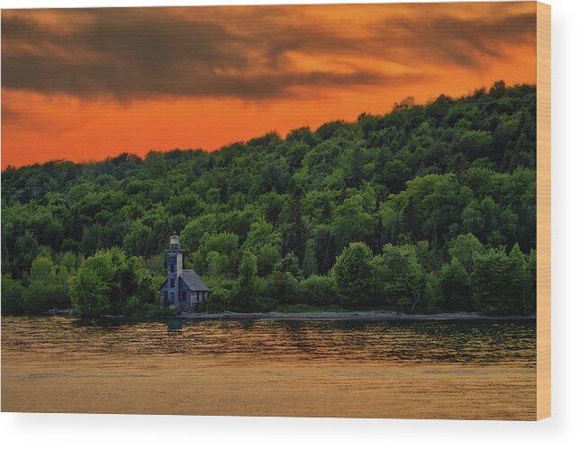 Pictured Rocks Wood Print featuring the photograph East Channel Lighthouse #2- Grand Island MI by Peter Herman