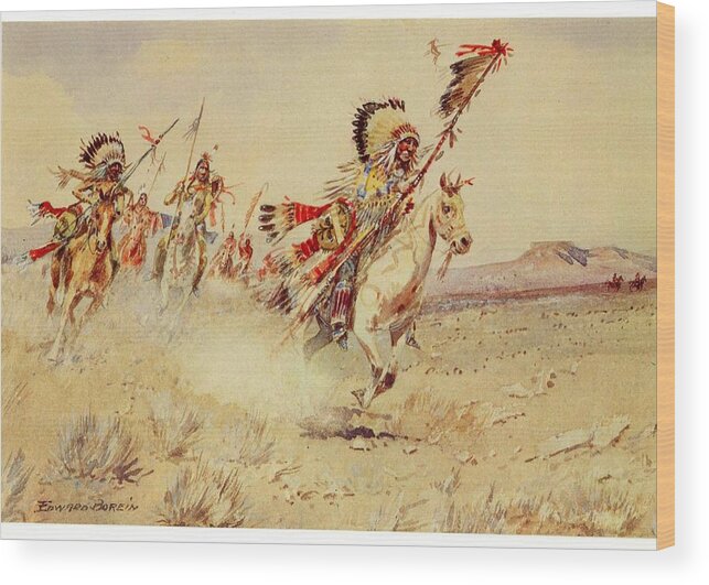 Warrior Wood Print featuring the painting Edward Borein 1872 - 1945 Indian Warriors by Celestial Images