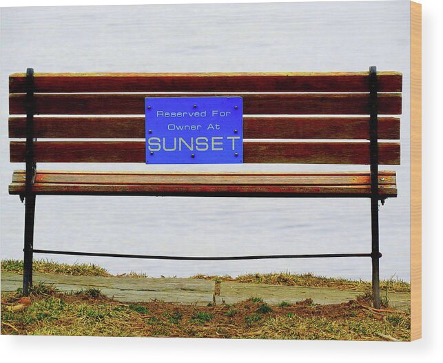 Bench Wood Print featuring the photograph Empty Bench Waiting for Sunset by Linda Stern