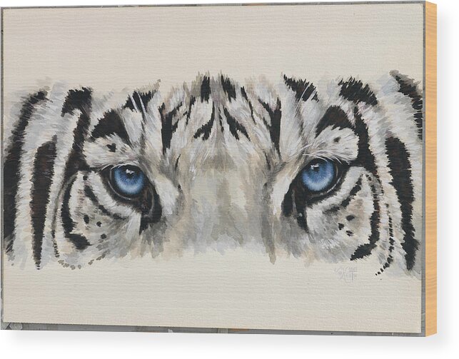 Tiger Wood Print featuring the painting Eye-catching White Tiger by Barbara Keith