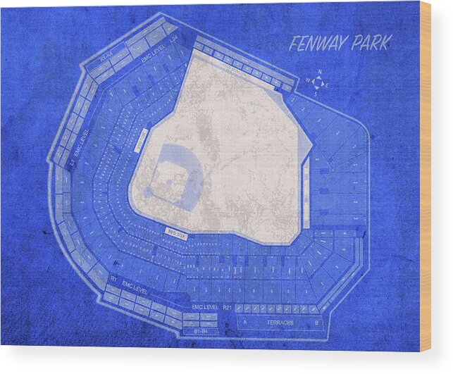 Fenway Park Boston Seating Chart Vintage Patent Blueprint Wood Print