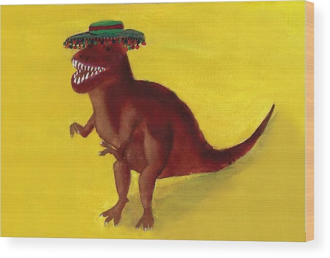 Dino Wood Print featuring the painting Fies-T-Rex by Misty Morehead