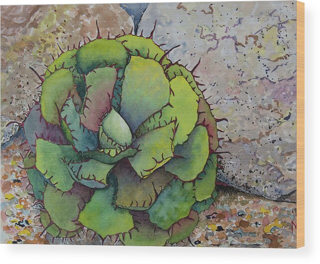 Succulent Wood Print featuring the painting Florida Succulent by Margaret Zabor