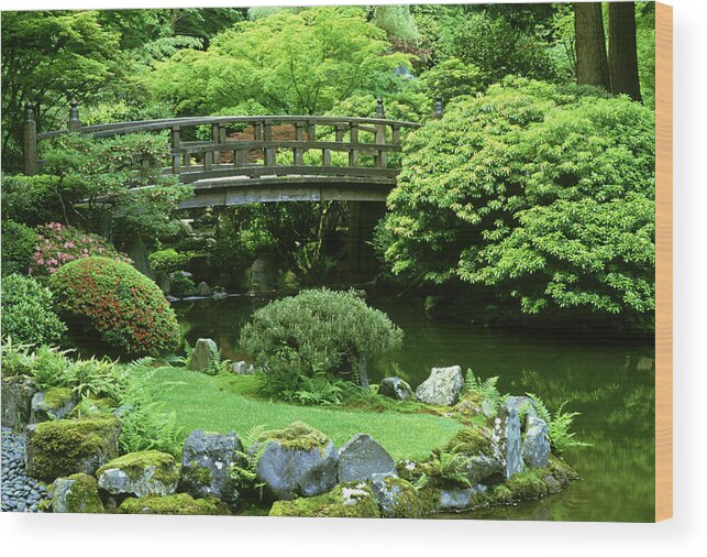 Scenics Wood Print featuring the photograph Footbridge Japanese Garden Portland by Adam Jones