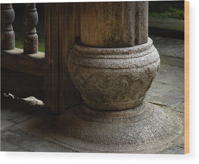 Stone Wood Print featuring the photograph Foundation Stone Under Wooden Pole used in Chinese Architecture by William Dickman