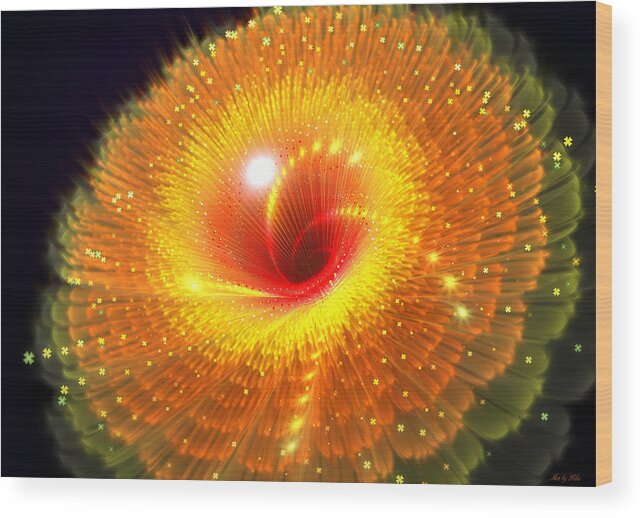 Fractal Wood Print featuring the digital art Fractal flower yellow-orange by Lilia S
