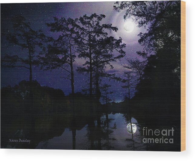 Full Moon Over The Bayou Wood Print by Karen Beasley - Pixels
