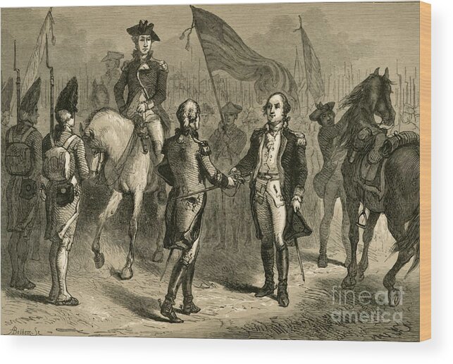 Engraving Wood Print featuring the drawing General Lincoln Receiving Cornwalliss by Print Collector