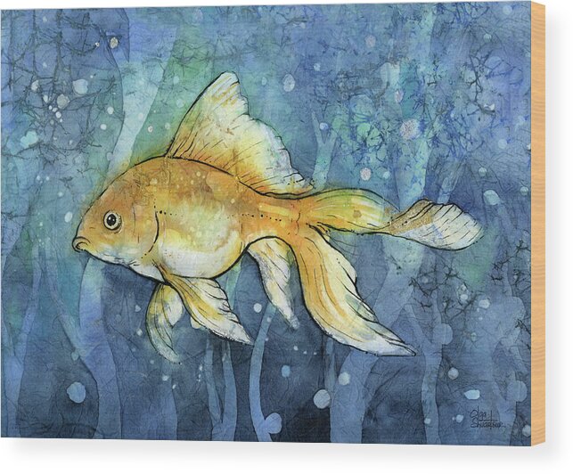 Goldfish Wood Print featuring the painting Golfish by Olga Shvartsur