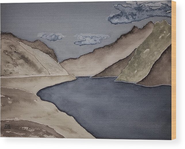 Watercolor Wood Print featuring the painting Gray Land Lore by John Klobucher