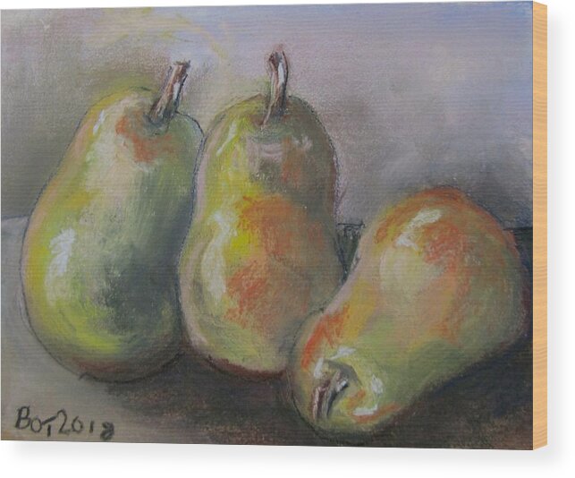 Fruit Wood Print featuring the pastel Green Pastel Pears by Barbara O'Toole