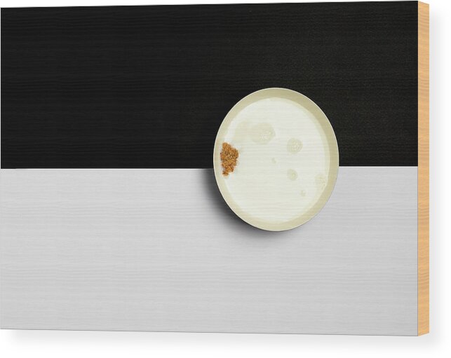 Breakfast Wood Print featuring the photograph Healthy breakfast with Ceramic bowl filled with milk and a piece by Michalakis Ppalis