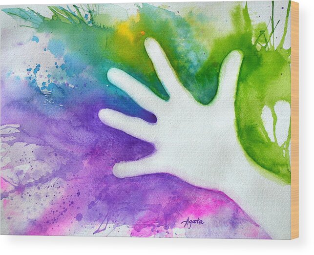 High Five Wood Print featuring the painting High Five by Agata Lindquist