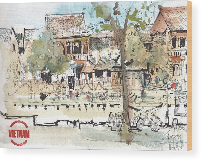  Wood Print featuring the painting Hoi An on the river by Gaston McKenzie