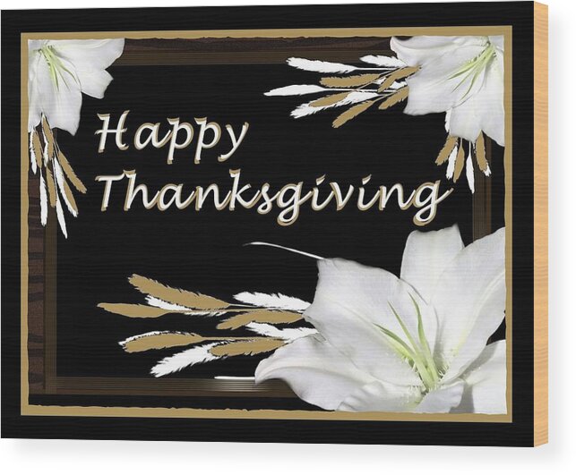 Digital Art Wood Print featuring the digital art Holiday Card Happy Thanksgiving by Delynn Addams by Delynn Addams