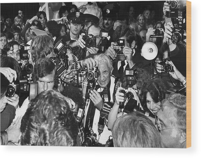 Crowd Wood Print featuring the photograph Hollywood Paparazzi At The Premiere Of by George Rose