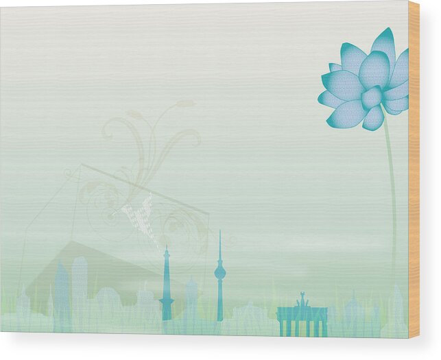 Built Structure Wood Print featuring the digital art Illustration Of A Blue Flower And by Stock4b-rf