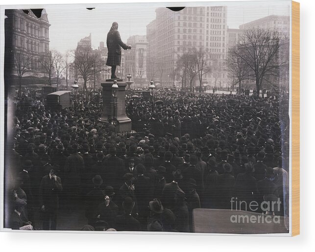 Crowd Of People Wood Print featuring the photograph Iww Crowd Gathered In City Hall Park by Bettmann