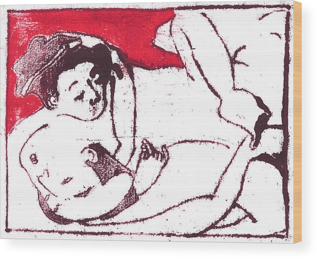 Sex Wood Print featuring the painting Japanese Print 2 - Erotic Art by Edgeworth Johnstone