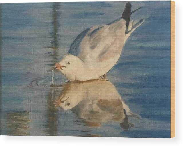 Seagull Wood Print featuring the painting Jonathan Bathing by Cara Frafjord