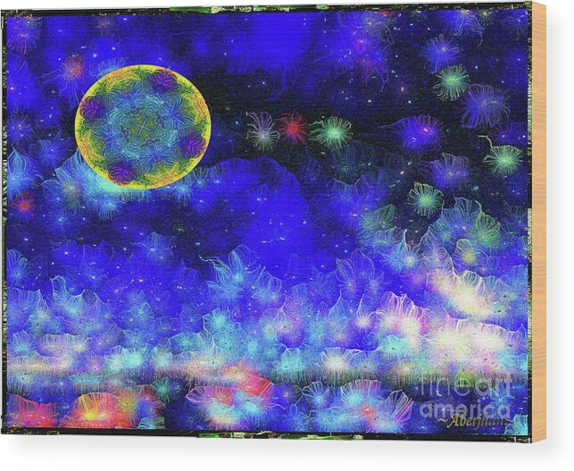 Moon Wood Print featuring the mixed media Kaleidoscope Moon for Children Gone Too Soon Number 1 - Ascension by Aberjhani