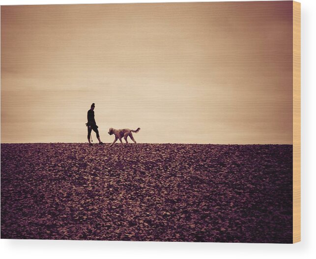 Dog Wood Print featuring the photograph Lady with Dog by Anamar Pictures