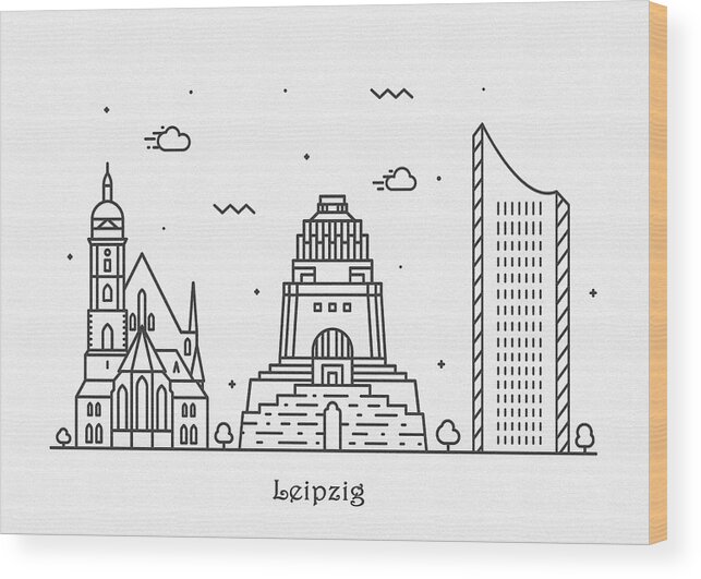 Leipzig Wood Print featuring the drawing Leipzig Cityscape Travel Poster by Inspirowl Design
