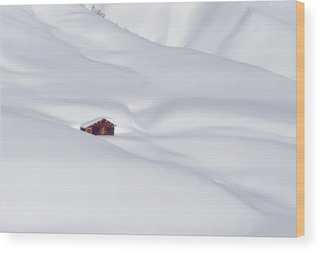 Scenics Wood Print featuring the photograph Log Cabin In Snowy Alps by Gerhard Fitzthum