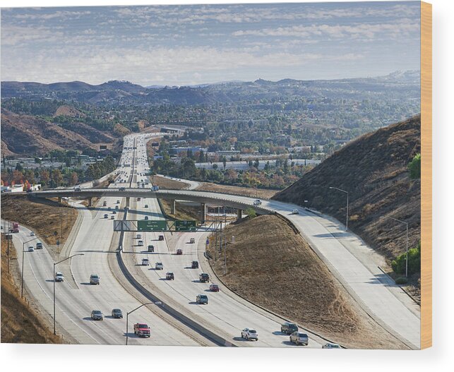 California Wood Print featuring the photograph Los Angeles Freeway by Ed Freeman
