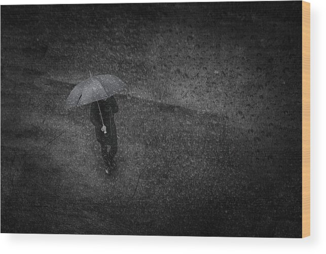 Man Wood Print featuring the photograph Man In The Rain by Anette Ohlendorf