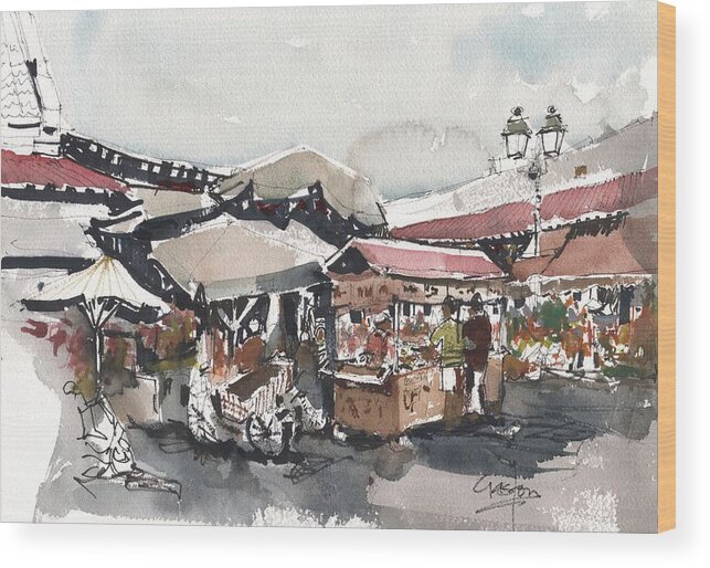 Tampa Wood Print featuring the painting Market in Hoi An by Gaston McKenzie