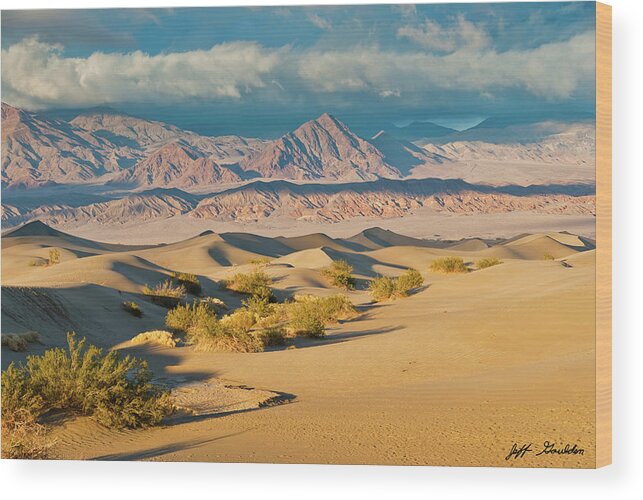 Amargosa Range Wood Print featuring the photograph Mesquite Flat Sand Dunes at Sunset by Jeff Goulden