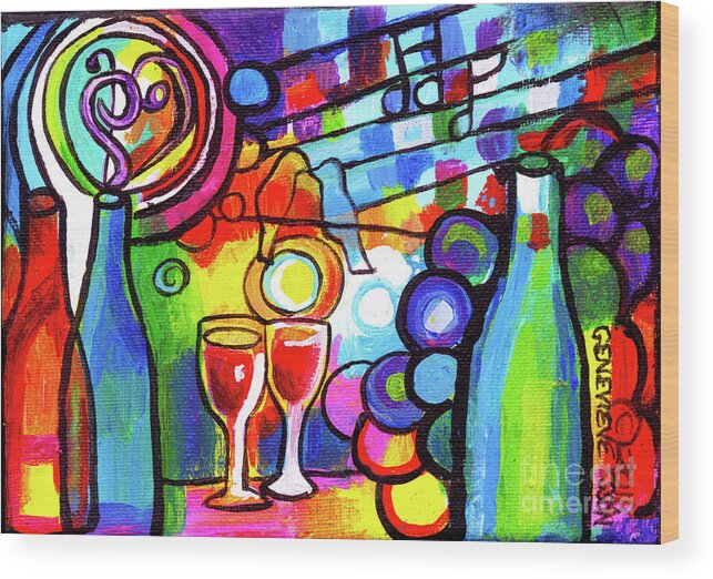 Wine Wood Print featuring the painting Mini Wine Menagerie Abstract by Genevieve Esson