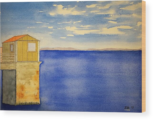 Watercolor Wood Print featuring the painting Monterey Lore by John Klobucher