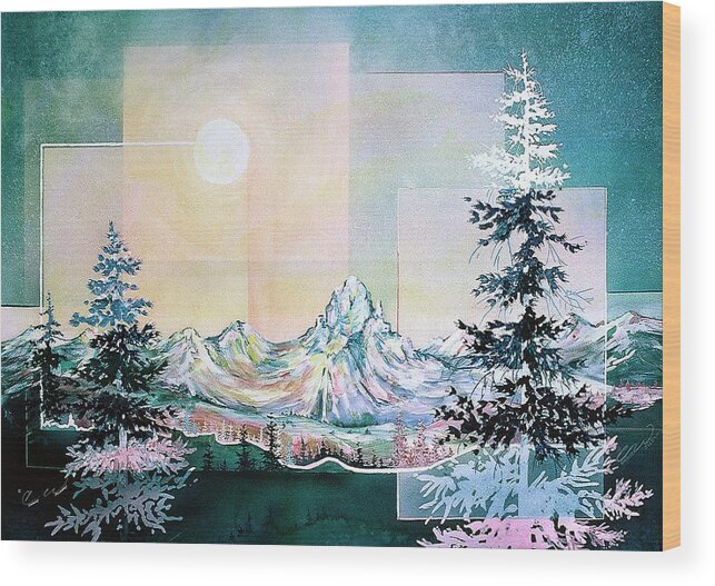 Landscape Wood Print featuring the painting Moonlight Mountain by Connie Williams