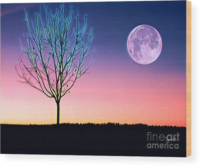 Nature Wood Print featuring the painting Moonrise by Denise Railey