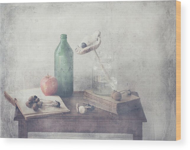 Still Life Wood Print featuring the photograph Mushrooms by Delphine Devos
