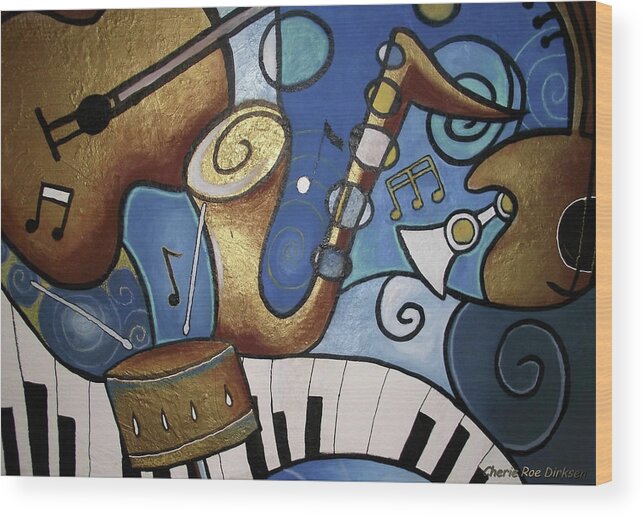 Music Wood Print featuring the painting Musical Mural by Cherie Roe Dirksen