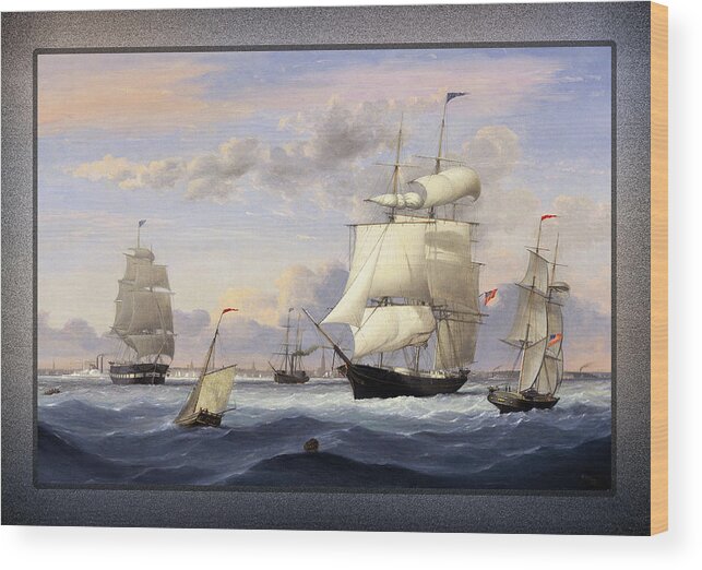 New York Harbor Wood Print featuring the painting New York Harbor by Fitz Henry Lane by Rolando Burbon