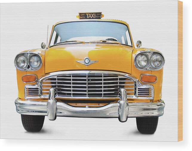 White Background Wood Print featuring the photograph New York Taxi Antique Taxi by Tetra Images