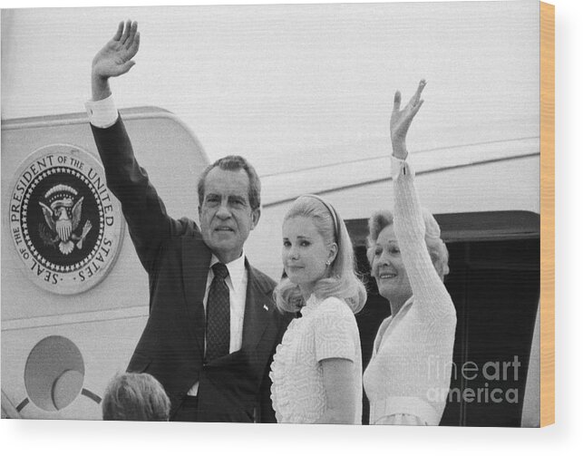 Mature Adult Wood Print featuring the photograph Nixon And Family Board Air Force One by Bettmann
