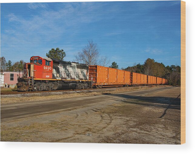 South Carolina Central; Wide Nose; Safety Cab; Canadian Cab; Scrf 9490; Cn 9490; Hartsville South Carolina; Railroad; Canadian National; Railway; Gp40-2lw; Gp40; Railamerica Wood Print featuring the photograph One Unit Wonder by Joseph C Hinson