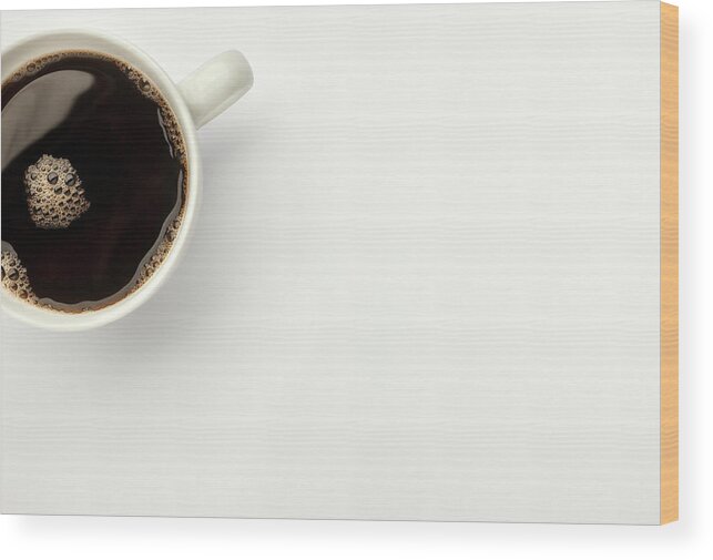 White Background Wood Print featuring the photograph Overhead View Of Black Coffee by Anthony Bradshaw